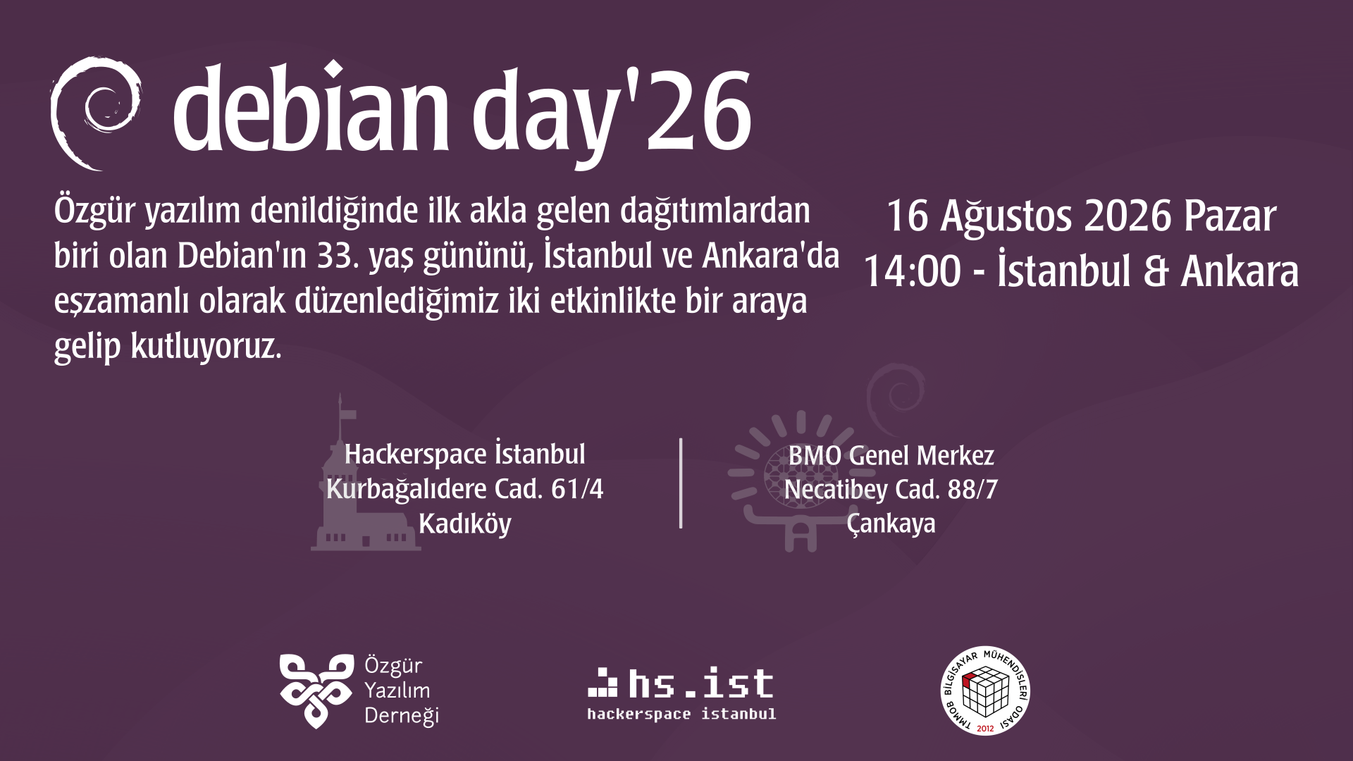 Debian Day 2026, 16 Ağustos 2026